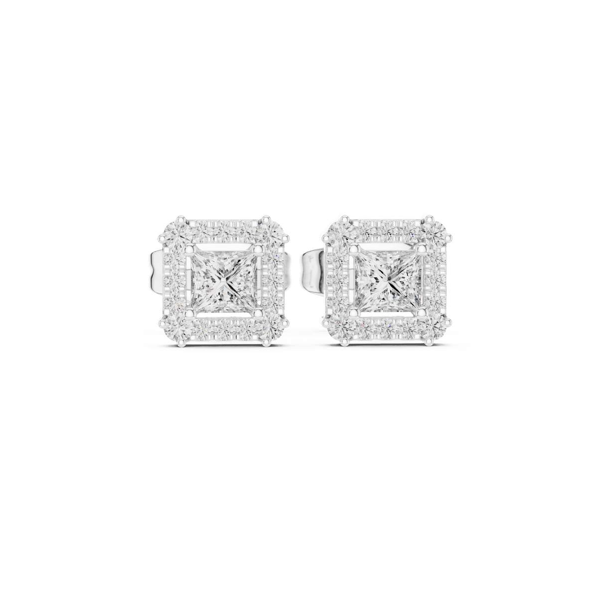 Princess Cut Square Halo Lab Grown Diamond Earrings
