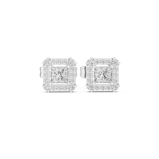 Princess Cut Square Halo Lab Grown Diamond Earrings