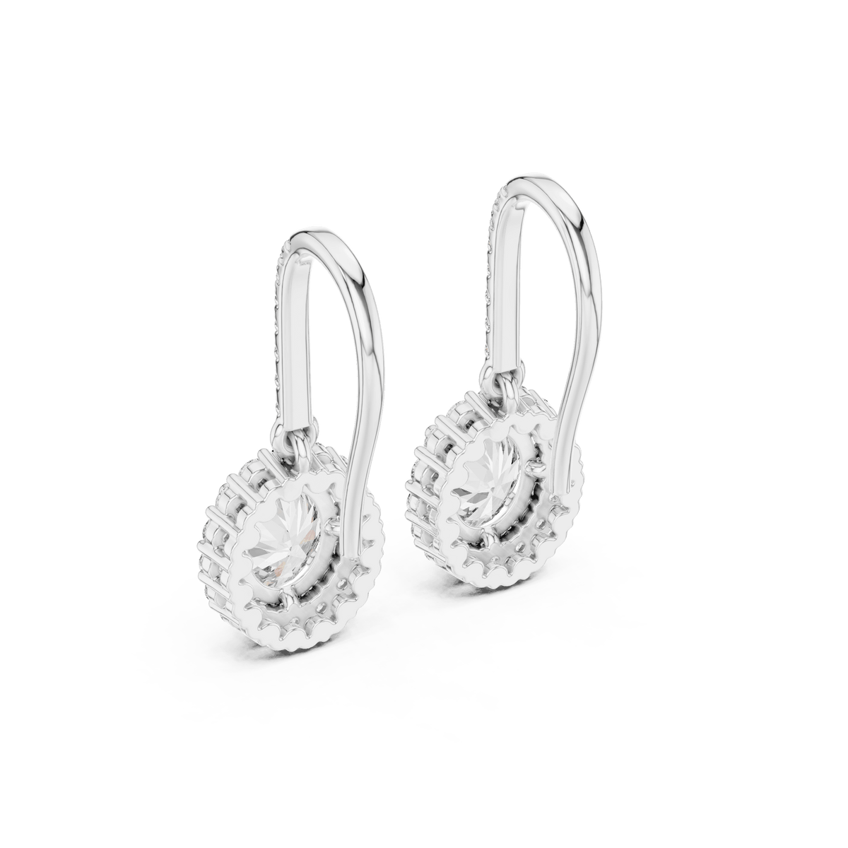 Classic Oval Halo Leverback Lab Grown Diamond Drop Earrings