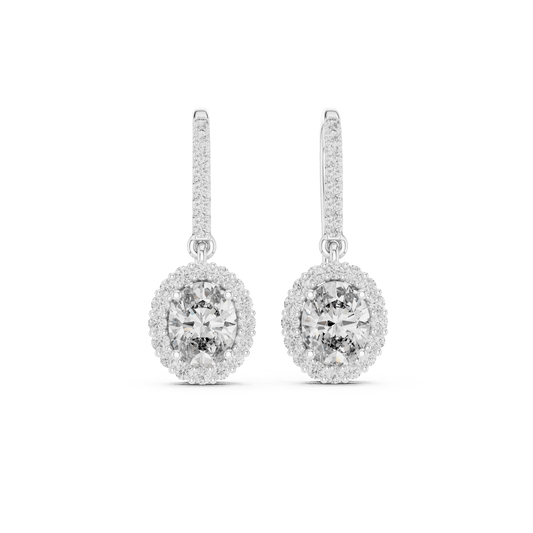 Classic Oval Halo Leverback Lab Grown Diamond Drop Earrings