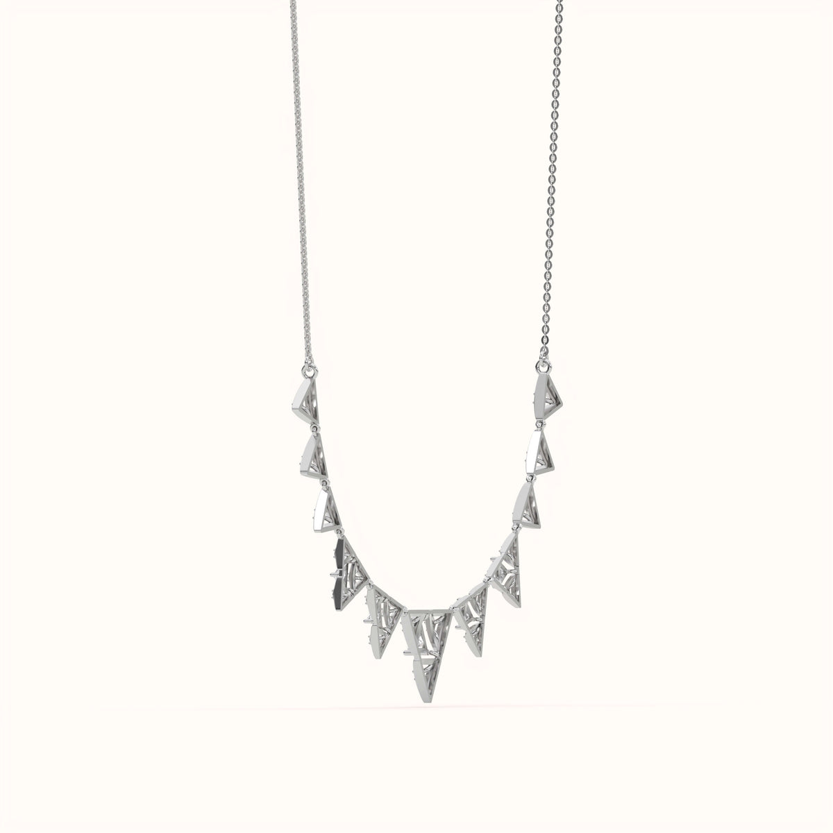 925 Sterling Silver Geometric Triforce Ruby & Lab Grown Diamond Fringe Necklace
