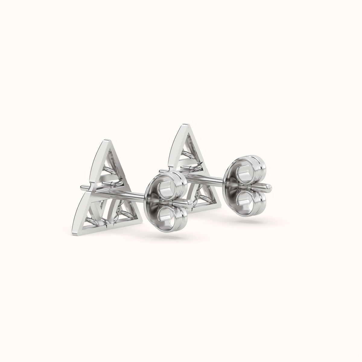 Triangular Geometric Ruby Stud Earrings with Diamond Accents in 925 Sterling Silver