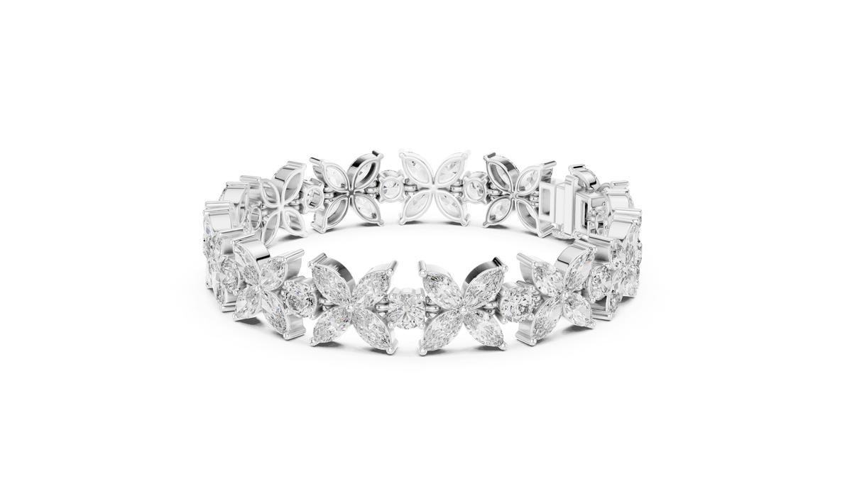 Marquise Flower Cluster Lab Grown Diamond Statement Bracelet in 925 Sterling Silver