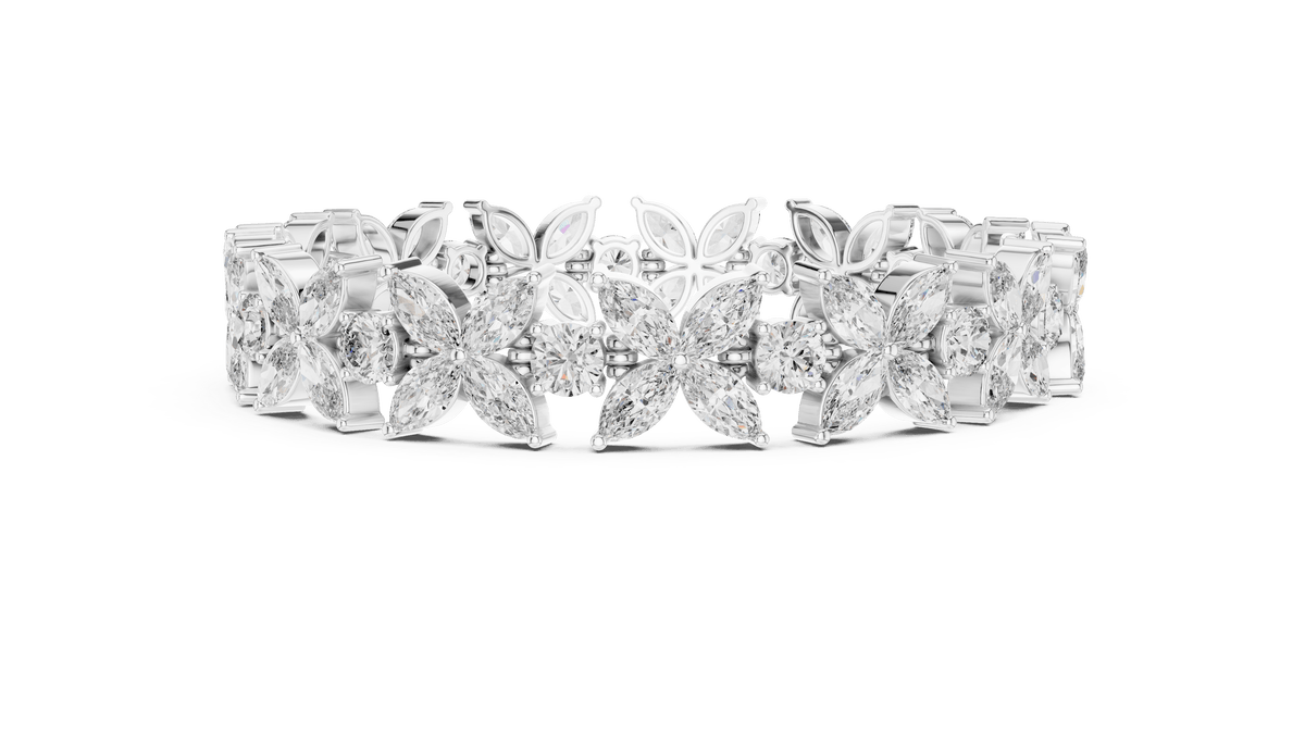 Marquise Flower Cluster Lab Grown Diamond Statement Bracelet in 925 Sterling Silver