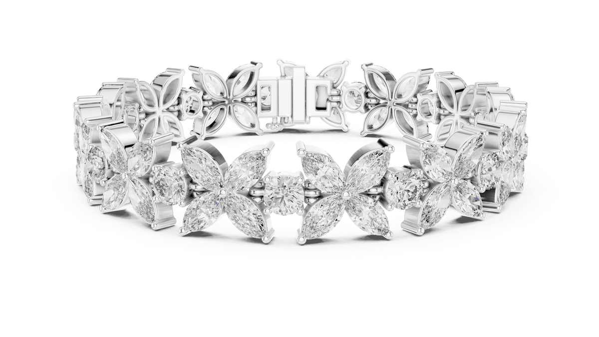 Marquise Flower Cluster Lab Grown Diamond Statement Bracelet in 925 Sterling Silver