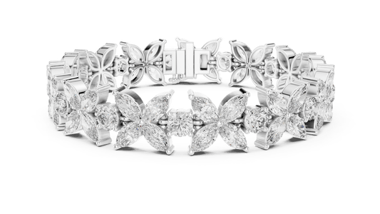 Marquise Flower Cluster Lab Grown Diamond Statement Bracelet in 925 Sterling Silver