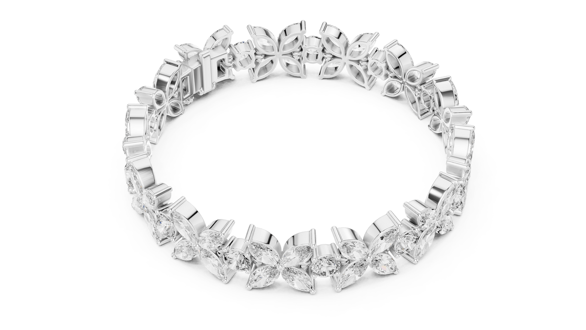 Marquise Flower Cluster Lab Grown Diamond Statement Bracelet in 925 Sterling Silver