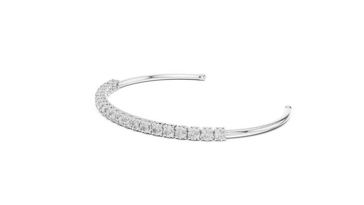 925 Sterling Silver Round Cut Lab Grown Diamond Open Cuff Tennis Bangle