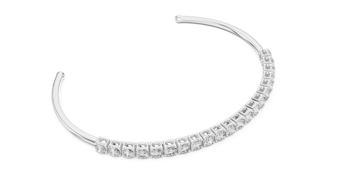 925 Sterling Silver Round Cut Lab Grown Diamond Open Cuff Tennis Bangle