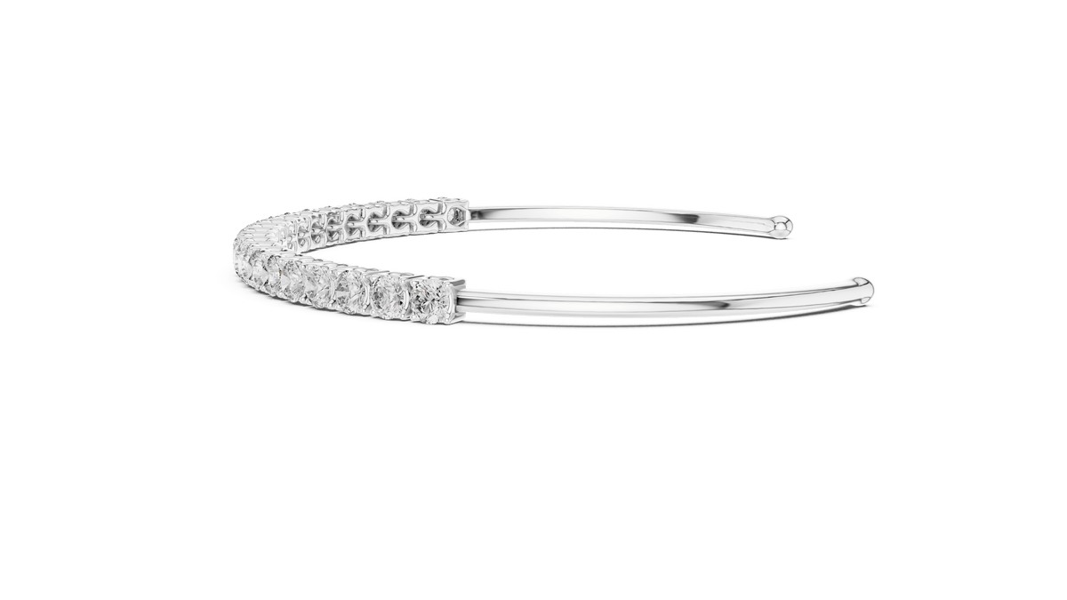 925 Sterling Silver Round Cut Lab Grown Diamond Open Cuff Tennis Bangle