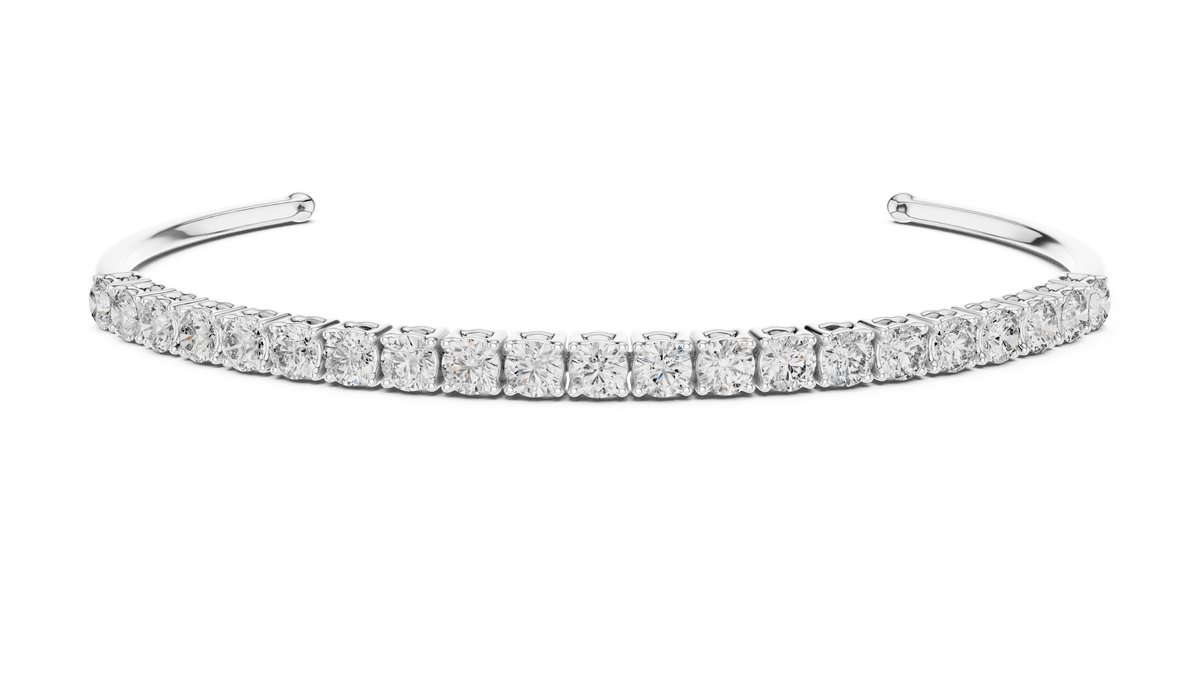 925 Sterling Silver Round Cut Lab Grown Diamond Open Cuff Tennis Bangle