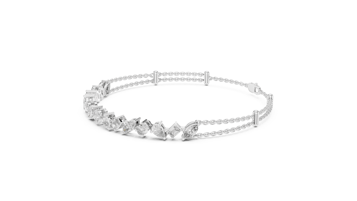 Mixed Cut Lab Grown Diamond Cluster Station Bracelet in 925 Sterling Silver