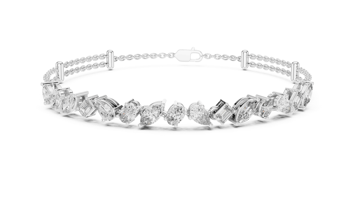 Mixed Cut Lab Grown Diamond Cluster Station Bracelet in 925 Sterling Silver