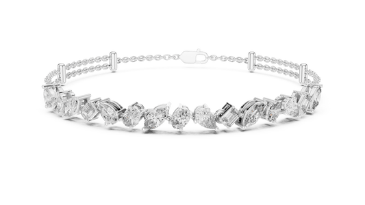 Mixed Cut Lab Grown Diamond Cluster Station Bracelet in 925 Sterling Silver