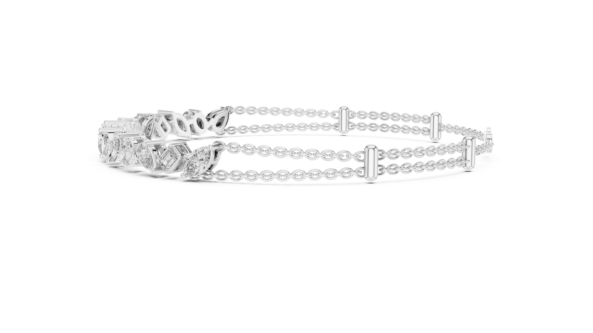 Mixed Cut Lab Grown Diamond Cluster Station Bracelet in 925 Sterling Silver
