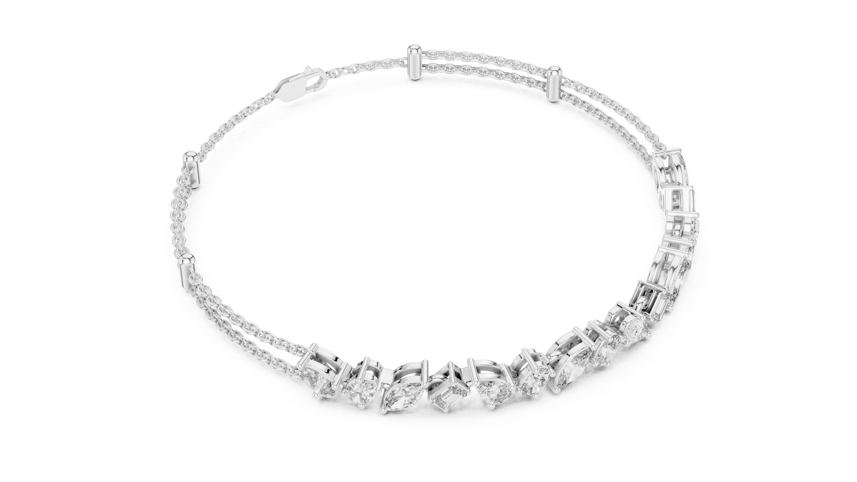 Mixed Cut Lab Grown Diamond Cluster Station Bracelet in 925 Sterling Silver