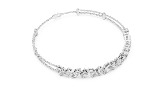Mixed Cut Lab Grown Diamond Cluster Station Bracelet in 925 Sterling Silver