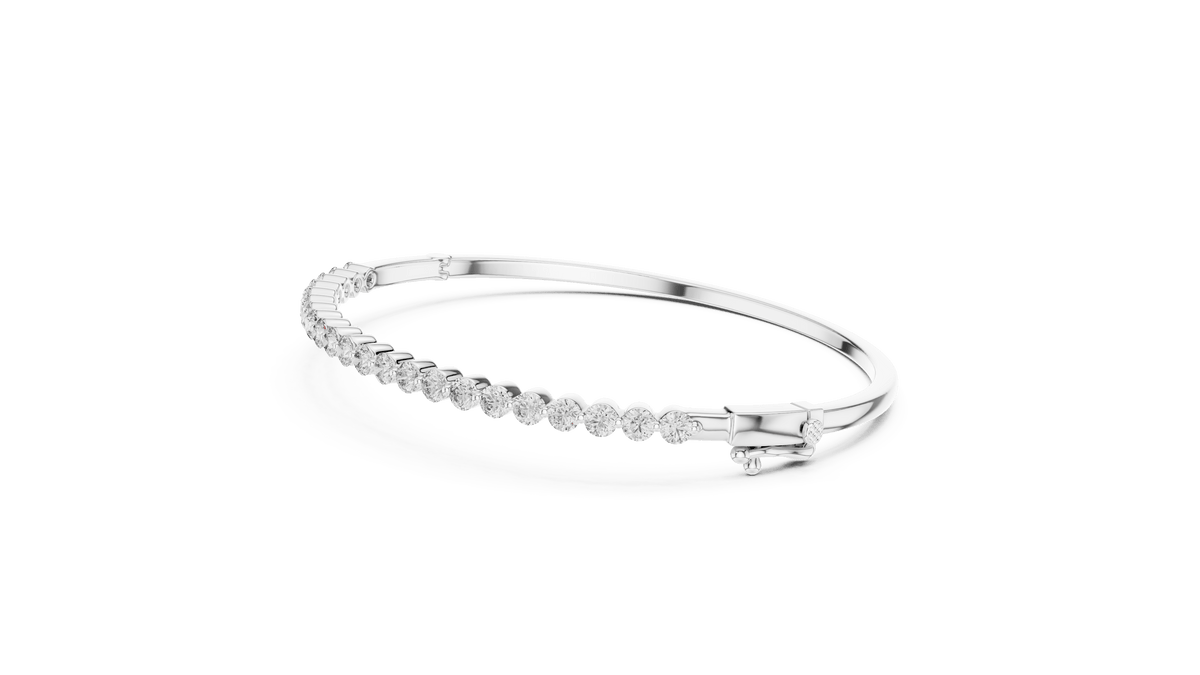 Round Brilliant Cut Lab Grown Diamond Hinged Bangle in 925 Sterling Silver