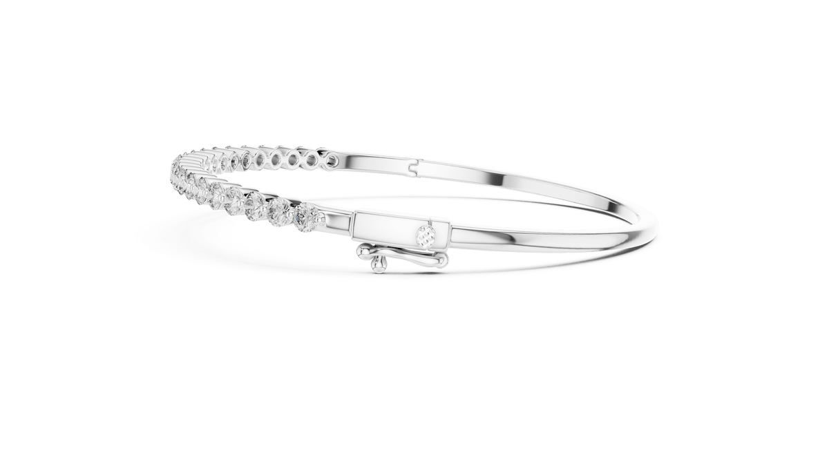 Round Brilliant Cut Lab Grown Diamond Hinged Bangle in 925 Sterling Silver