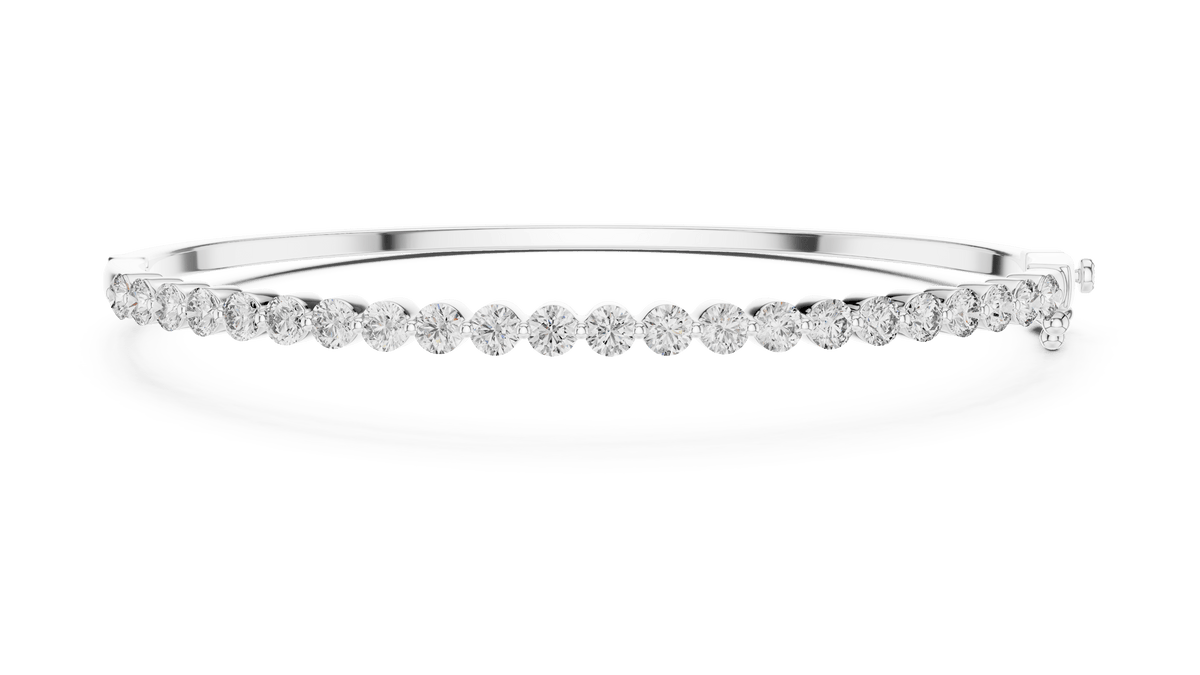 Round Brilliant Cut Lab Grown Diamond Hinged Bangle in 925 Sterling Silver