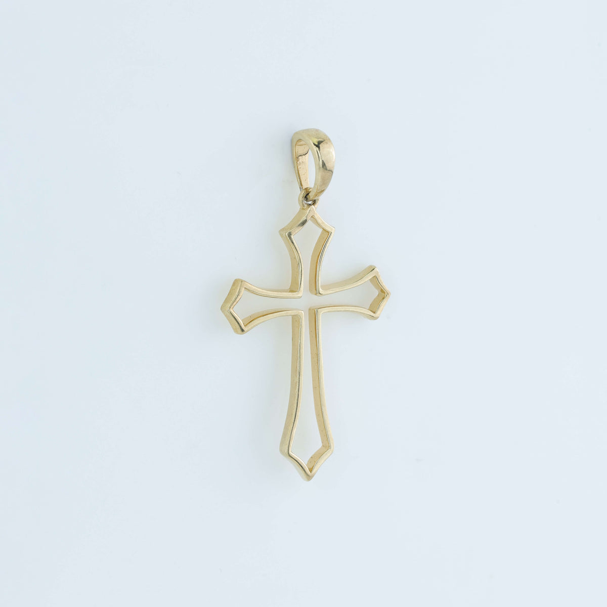 14K Solid Rose Gold Cut-Out Openwork Cross Pendant