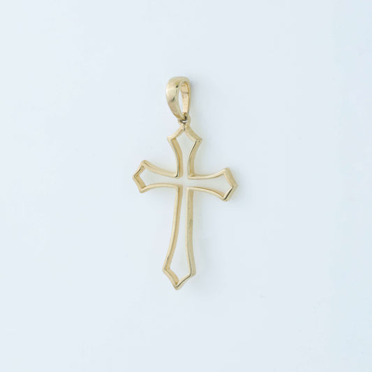 14K Solid Rose Gold Cut-Out Openwork Cross Pendant
