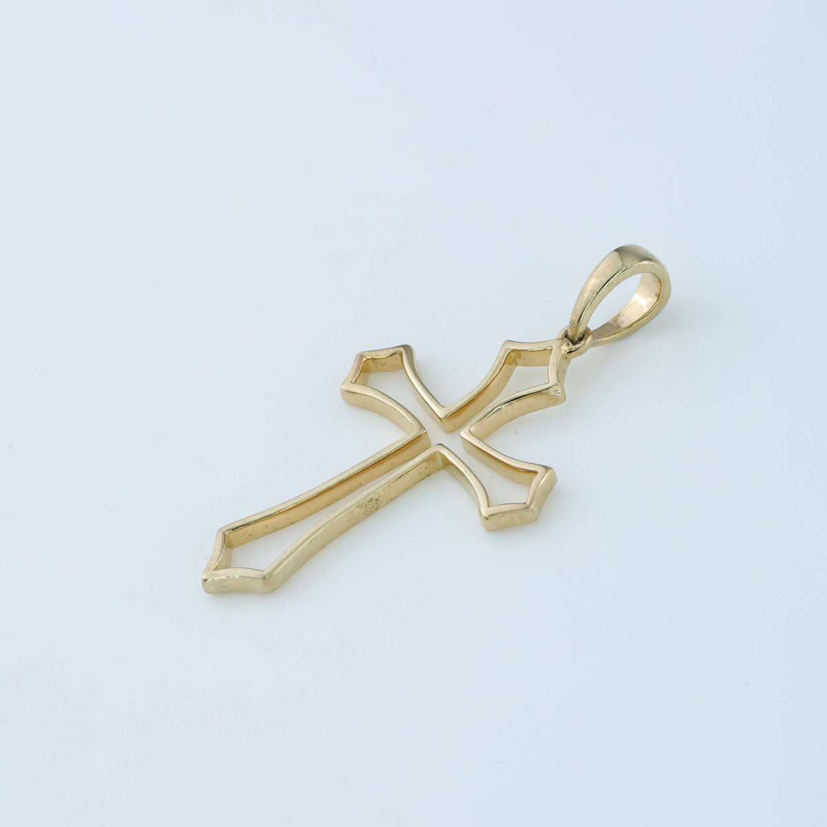 14K Solid Rose Gold Cut-Out Openwork Cross Pendant