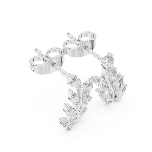Marquise Cut Diamond Laurel Leaf Branch Earrings in 925 Sterling Silver
