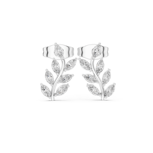 Marquise Cut Diamond Laurel Leaf Branch Earrings in 925 Sterling Silver