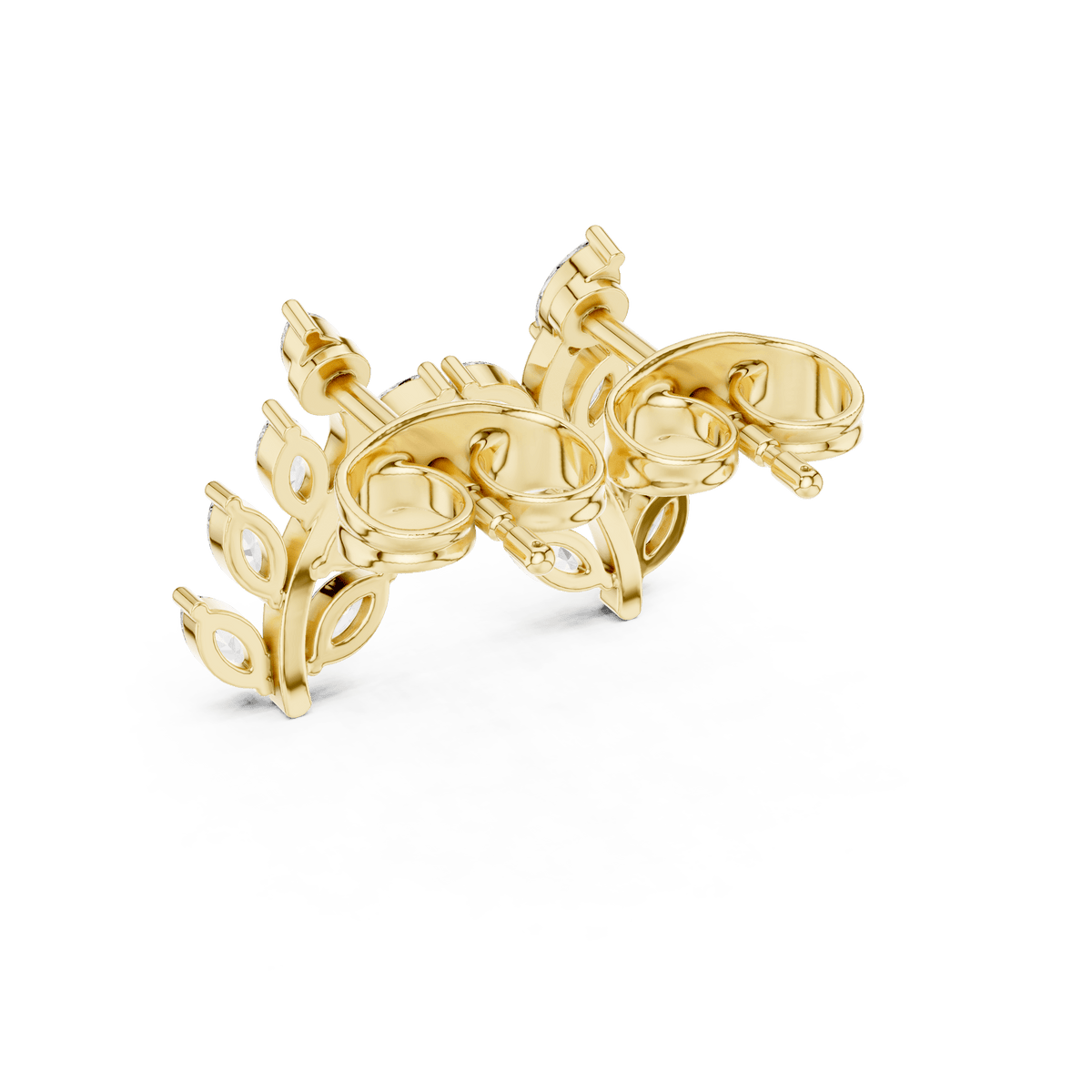14K Gold Elegant Laurel Leaf Vine Drop Lab Diamond Stud Earrings