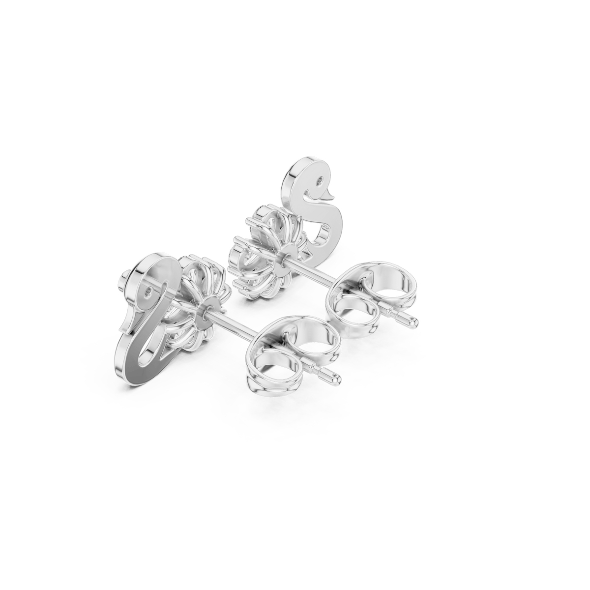 925 Sterling Silver Swan & Floral Cluster Lab Grown Diamond Stud Earrings
