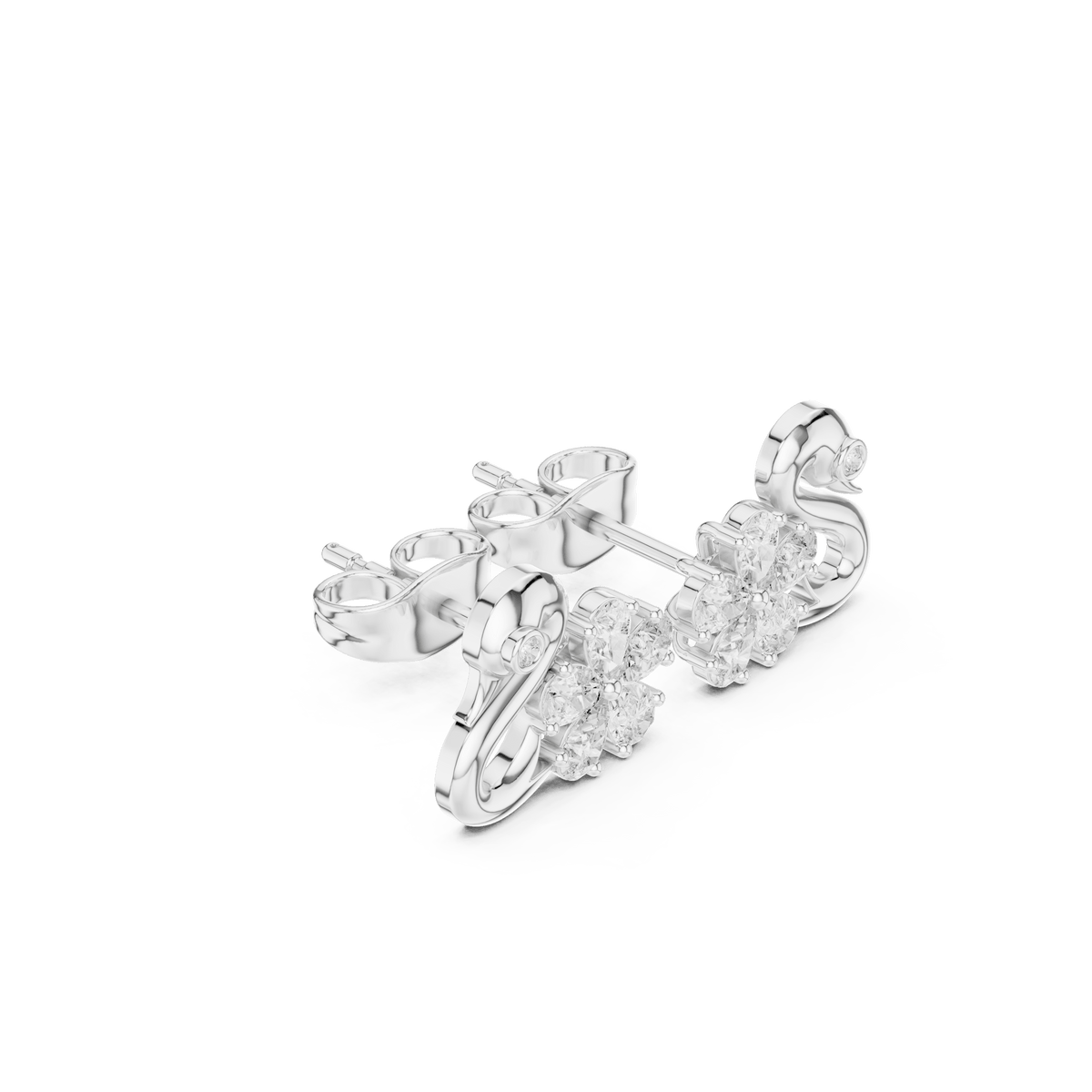 925 Sterling Silver Swan & Floral Cluster Lab Grown Diamond Stud Earrings