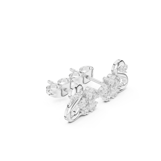 925 Sterling Silver Swan & Floral Cluster Lab Grown Diamond Stud Earrings