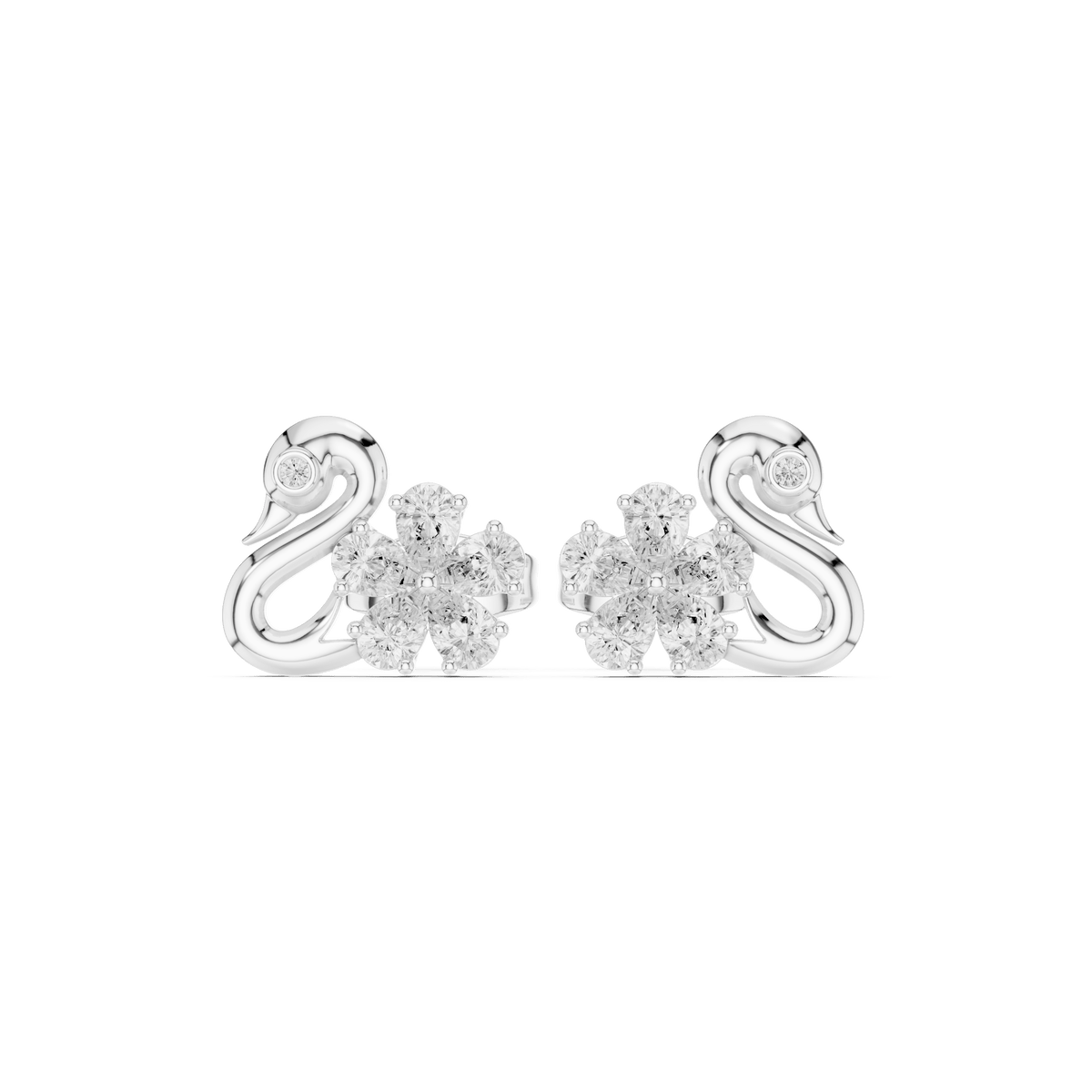 925 Sterling Silver Swan & Floral Cluster Lab Grown Diamond Stud Earrings