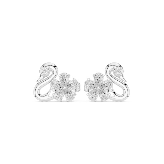 925 Sterling Silver Swan & Floral Cluster Lab Grown Diamond Stud Earrings