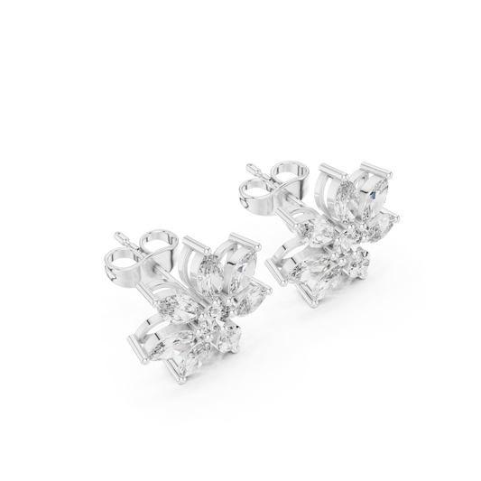 Elegant Botanical Blossom Lab Grown Diamond Stud Earrings in 925 Silver