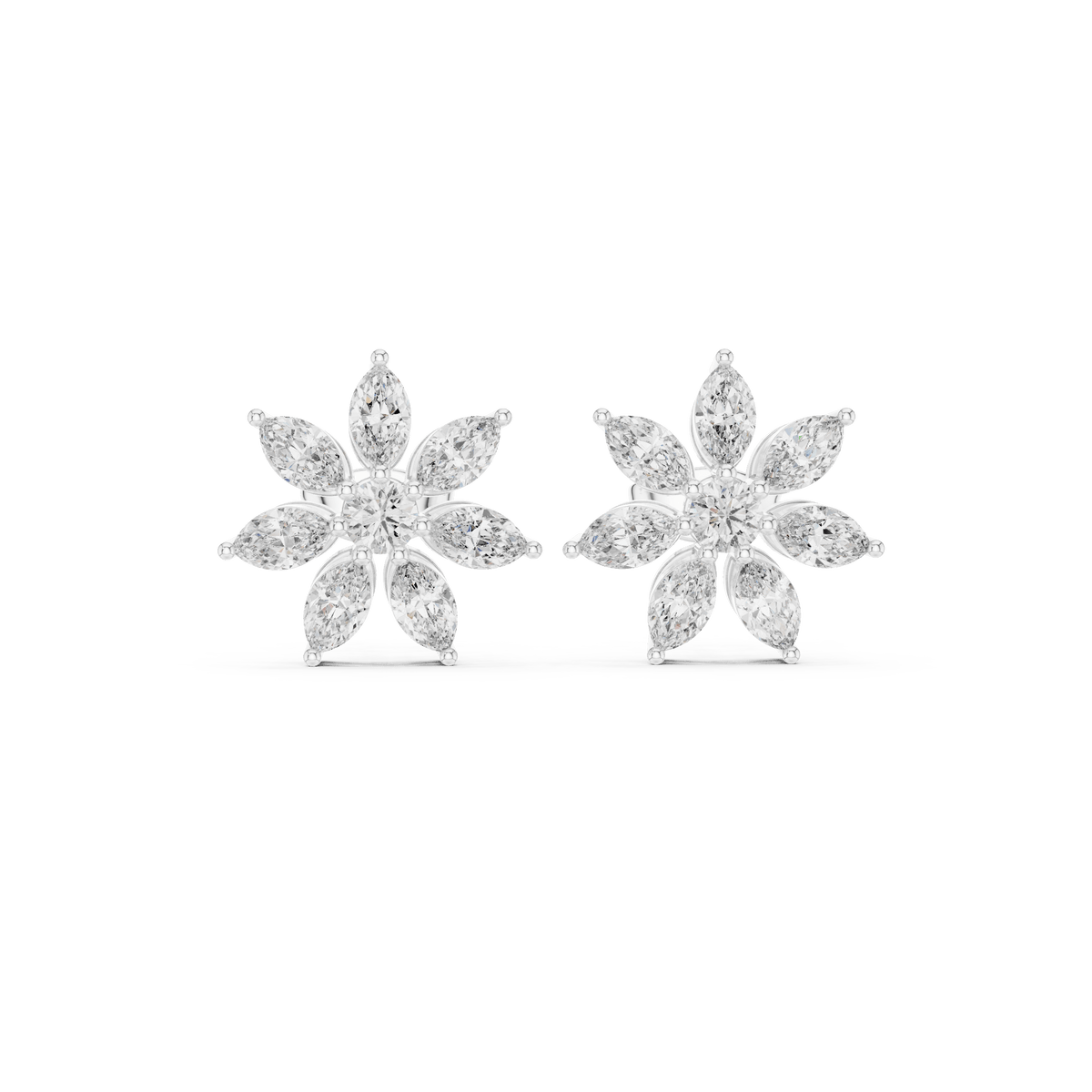 Elegant Botanical Blossom Lab Grown Diamond Stud Earrings in 925 Silver
