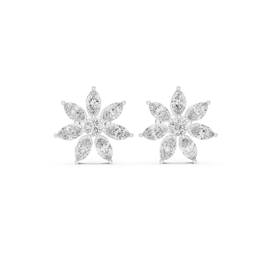 Elegant Botanical Blossom Lab Grown Diamond Stud Earrings in 925 Silver