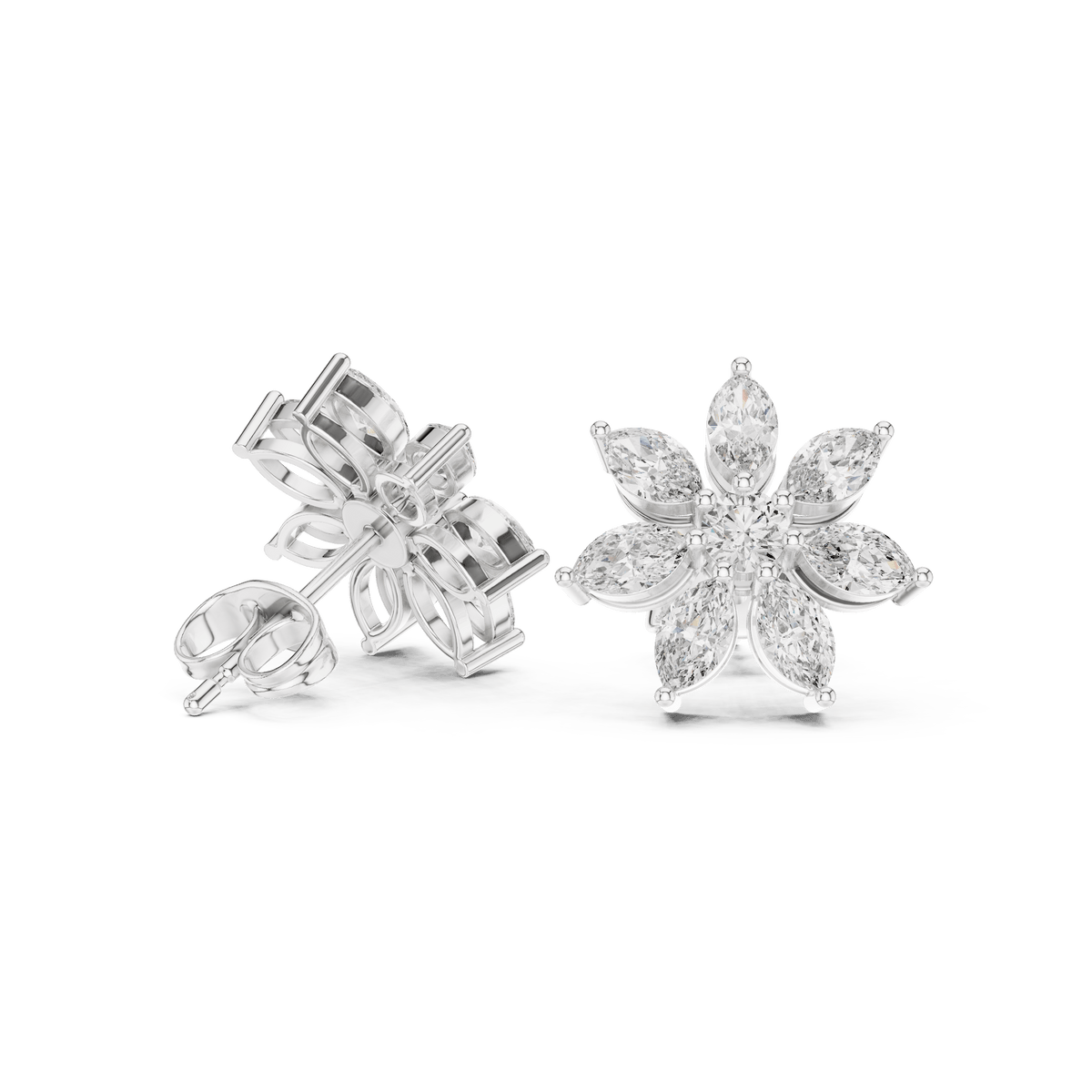 Elegant Botanical Blossom Lab Grown Diamond Stud Earrings in 925 Silver