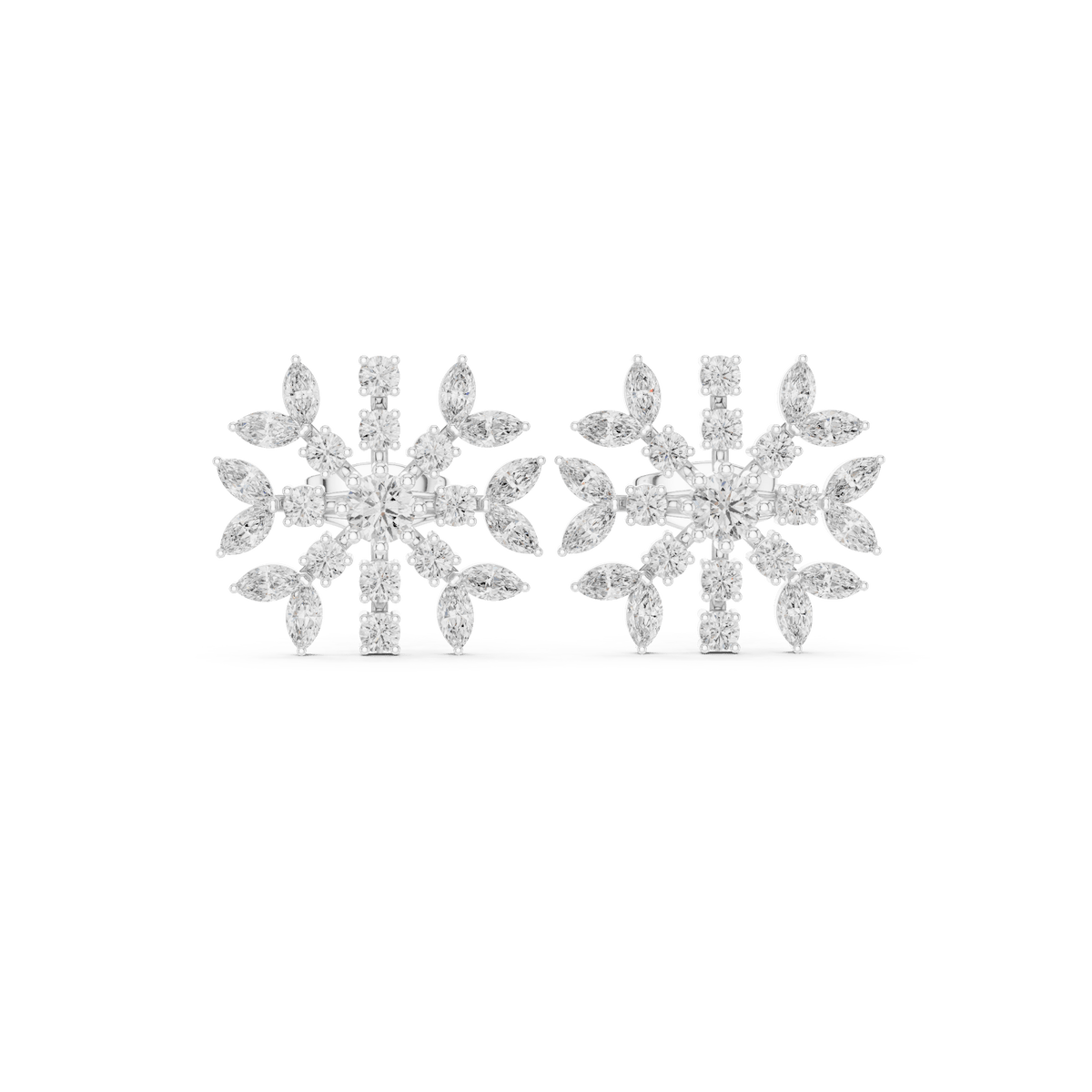 925 Sterling Silver Snowflake Lab Grown Diamond Cluster Stud Earrings