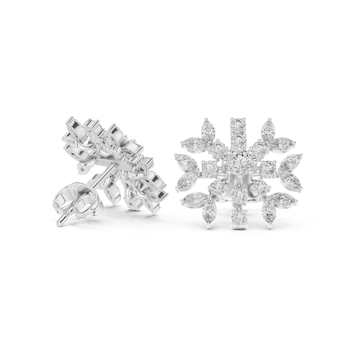 925 Sterling Silver Snowflake Lab Grown Diamond Cluster Stud Earrings