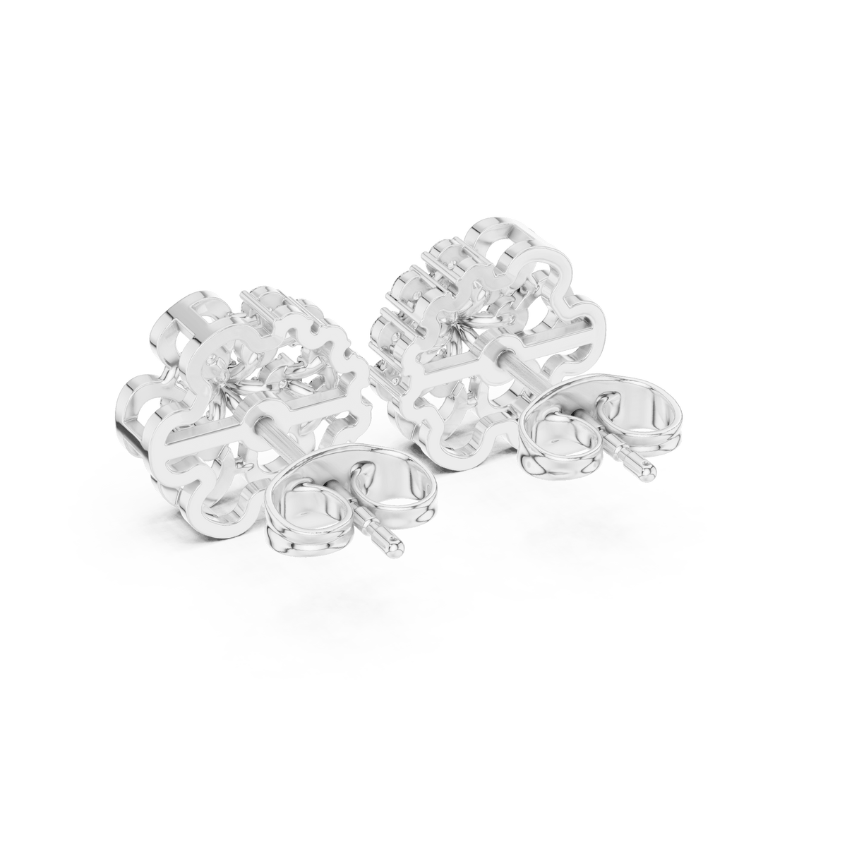 Silver Openwork Floral Loop Lab Grown Diamond Stud Earrings