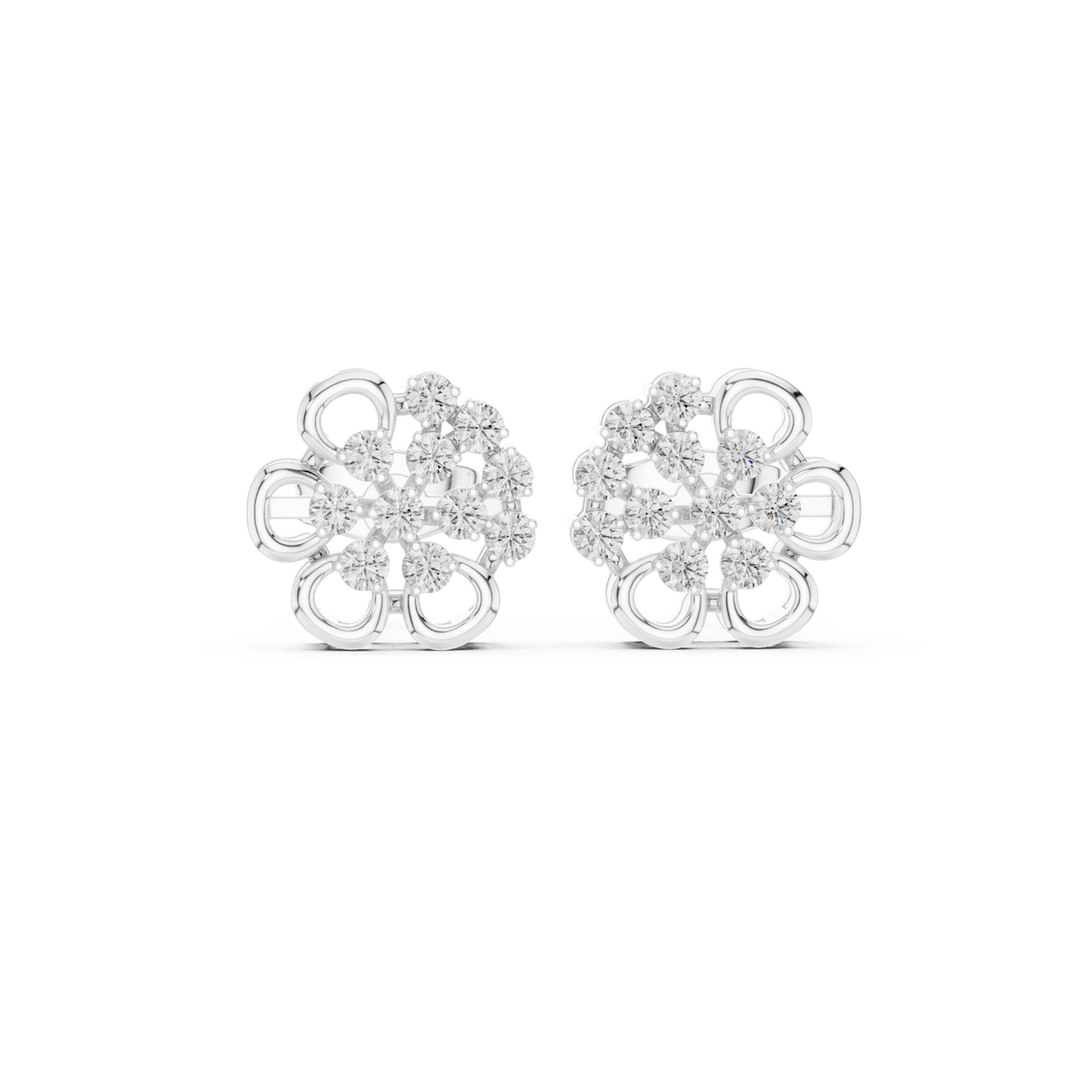 Silver Openwork Floral Loop Lab Grown Diamond Stud Earrings