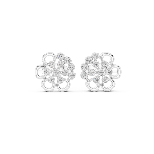 Silver Openwork Floral Loop Lab Grown Diamond Stud Earrings