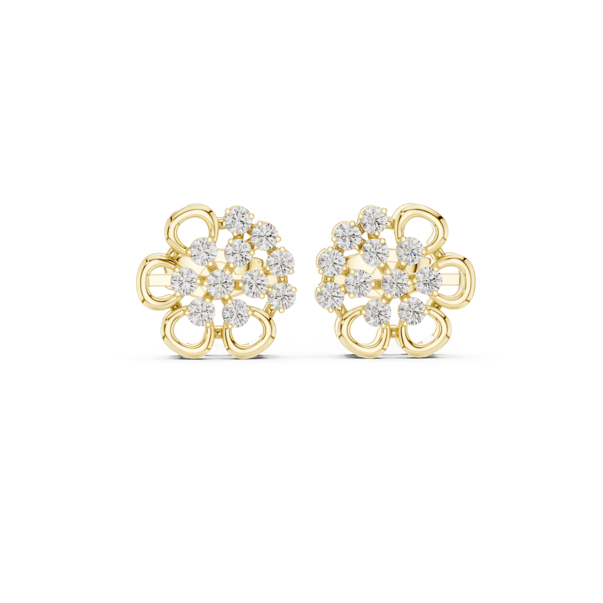 14K Gold Artistic Open Loop Halo Round Lab Diamond Stud Earrings