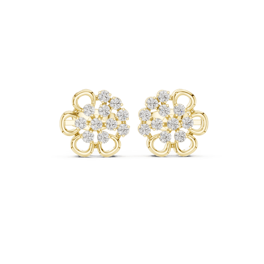 14K Gold Artistic Open Loop Halo Round Lab Diamond Stud Earrings