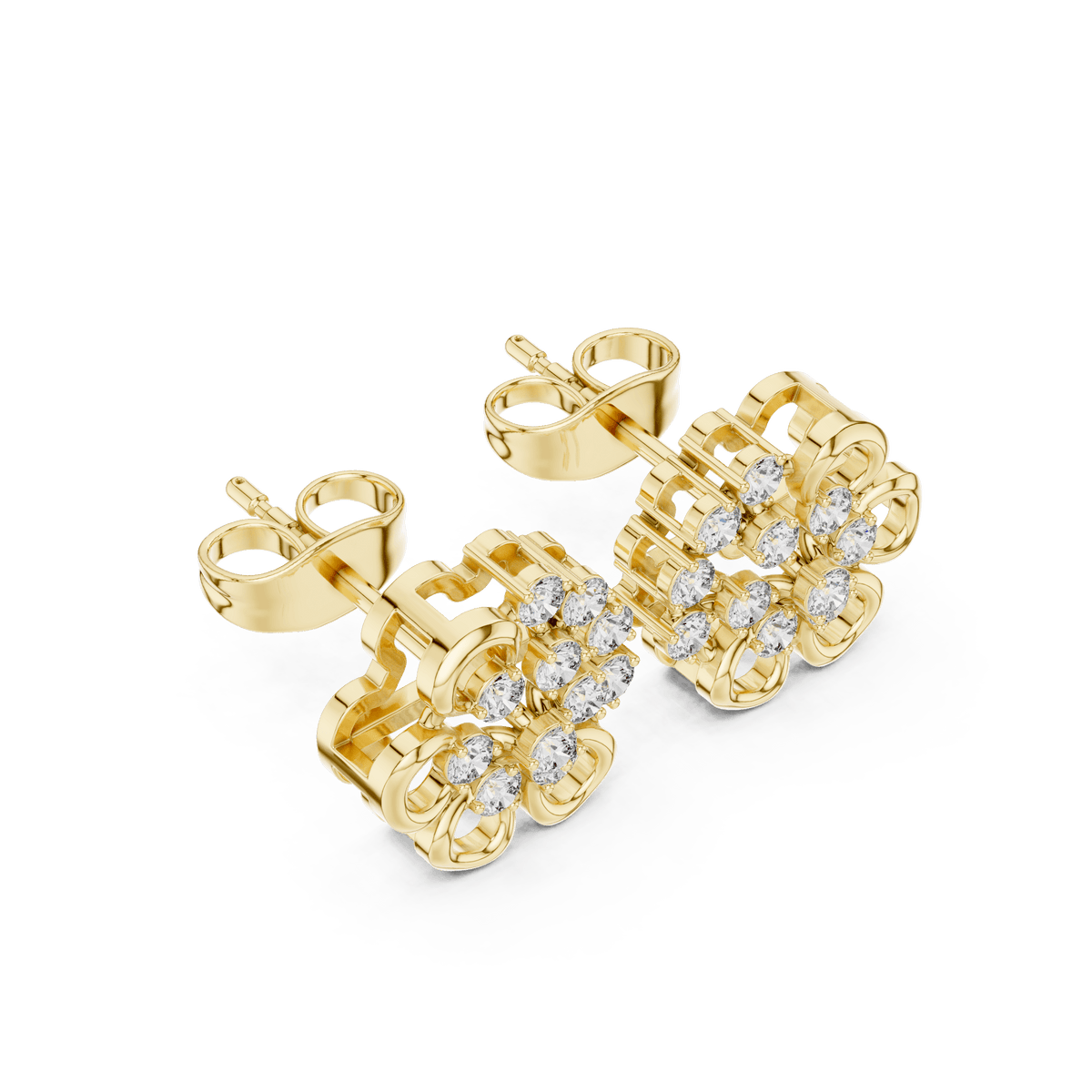 14K Gold Artistic Open Loop Halo Round Lab Diamond Stud Earrings