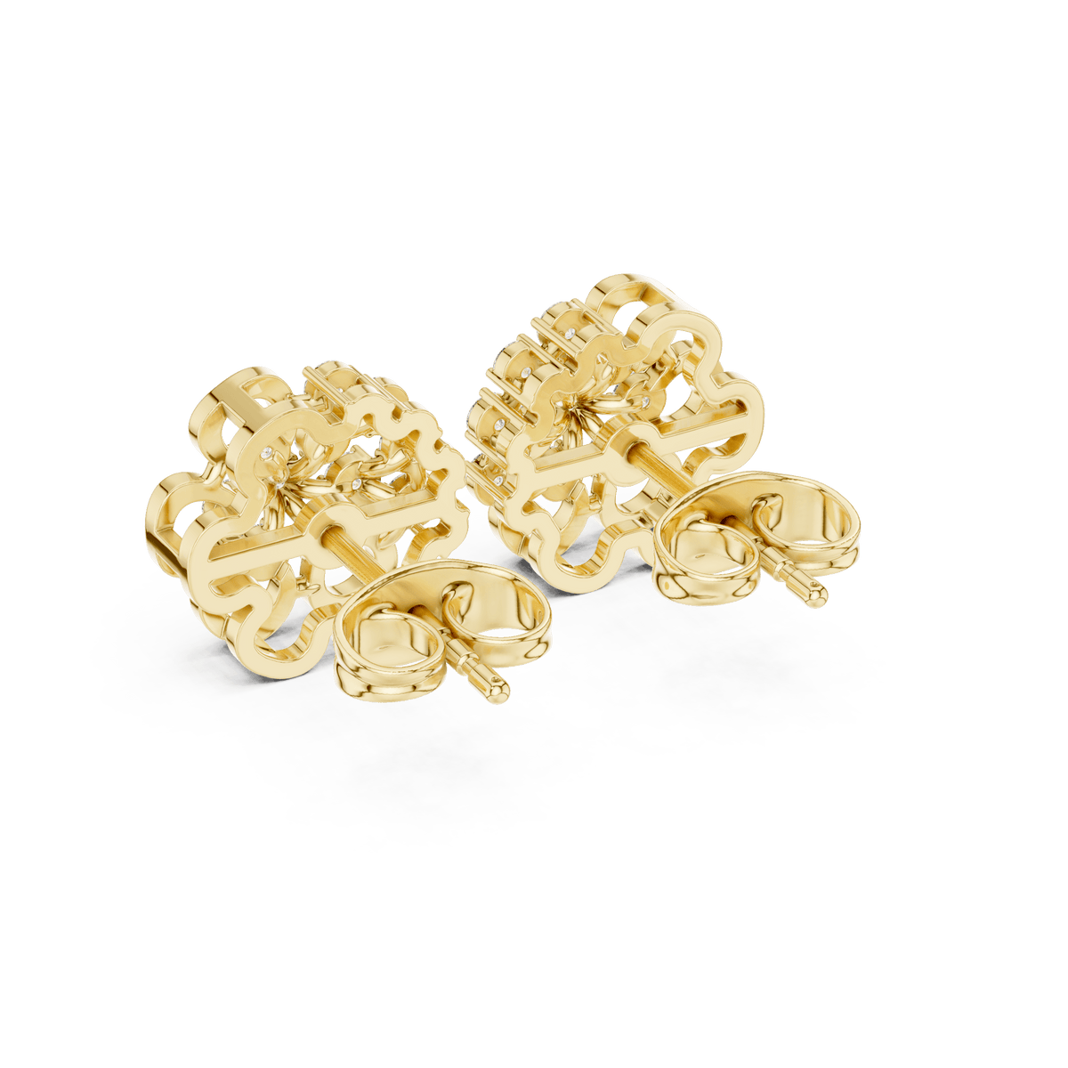 14K Gold Artistic Open Loop Halo Round Lab Diamond Stud Earrings