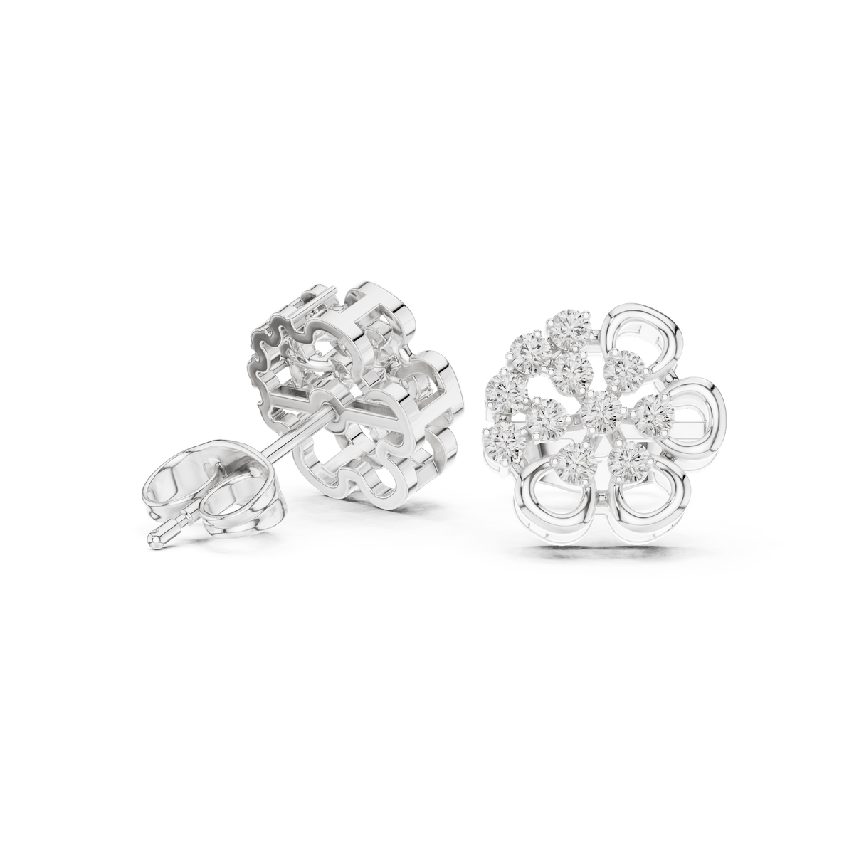 Silver Openwork Floral Loop Lab Grown Diamond Stud Earrings