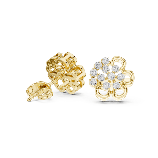 14K Gold Artistic Open Loop Halo Round Lab Diamond Stud Earrings